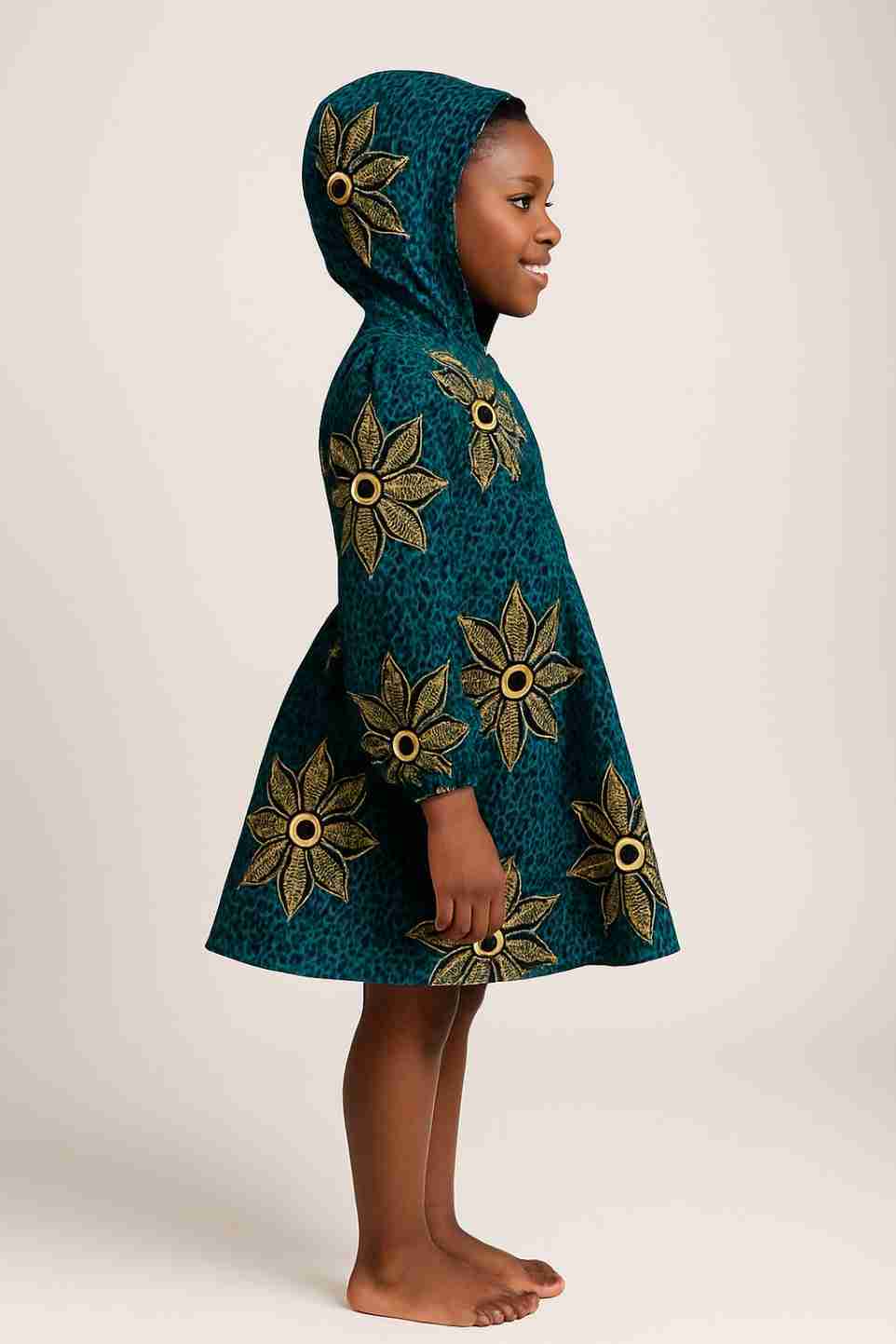 Trendy Ankara Hoodie Kids Dress Side