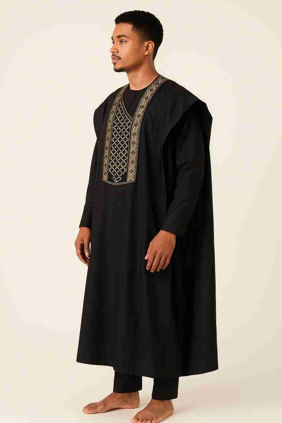 Black Men's 3 Piece Embroidered Agbada Set