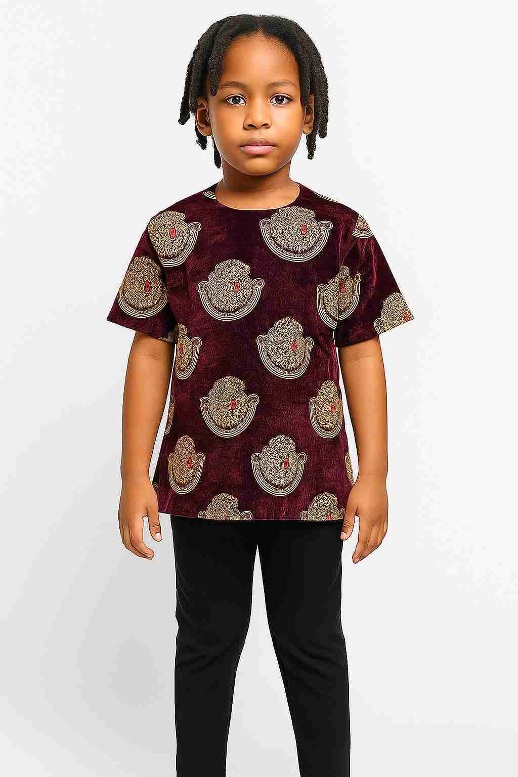 Chocolate Short Sleeve Isiagu with Black Trousers for Girls