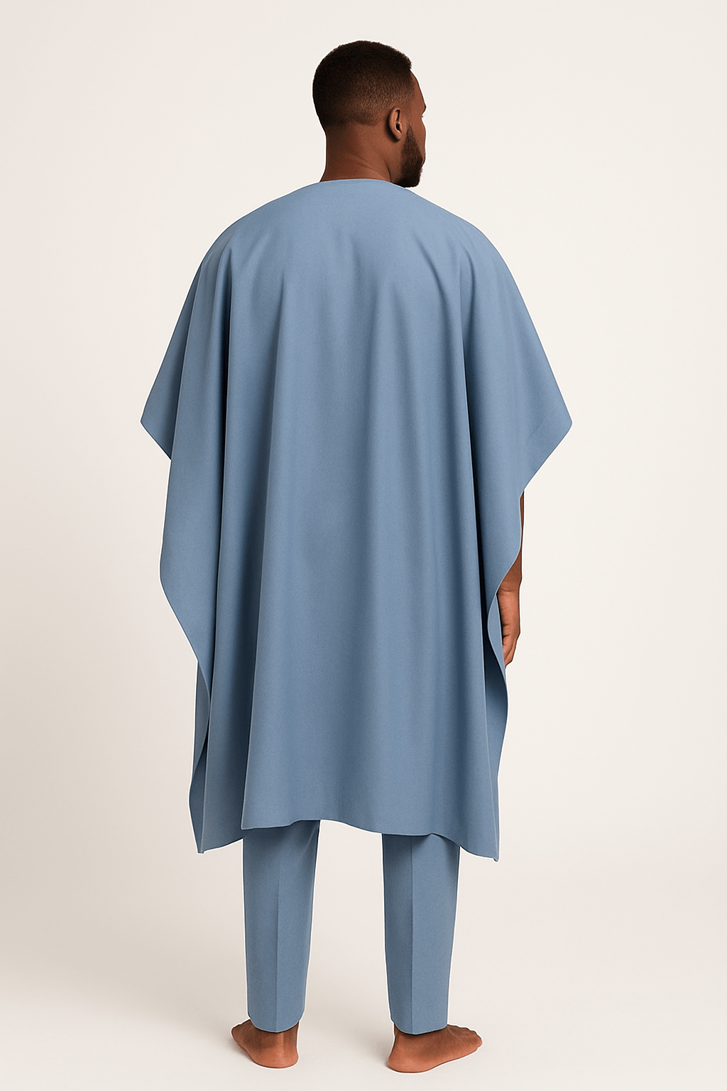 Classic Blue Men's 3 Piece Agbada with Flower Embroidery Bac