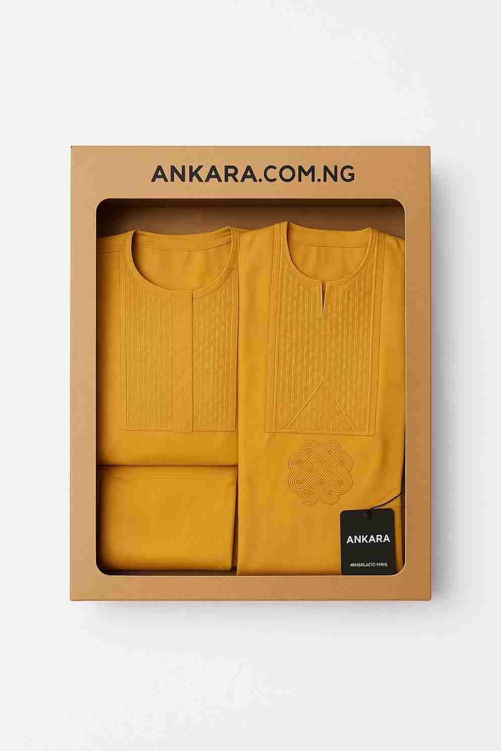 Golden Men's Readymade 3 Piece Agbada Set with Embroidery Bo
