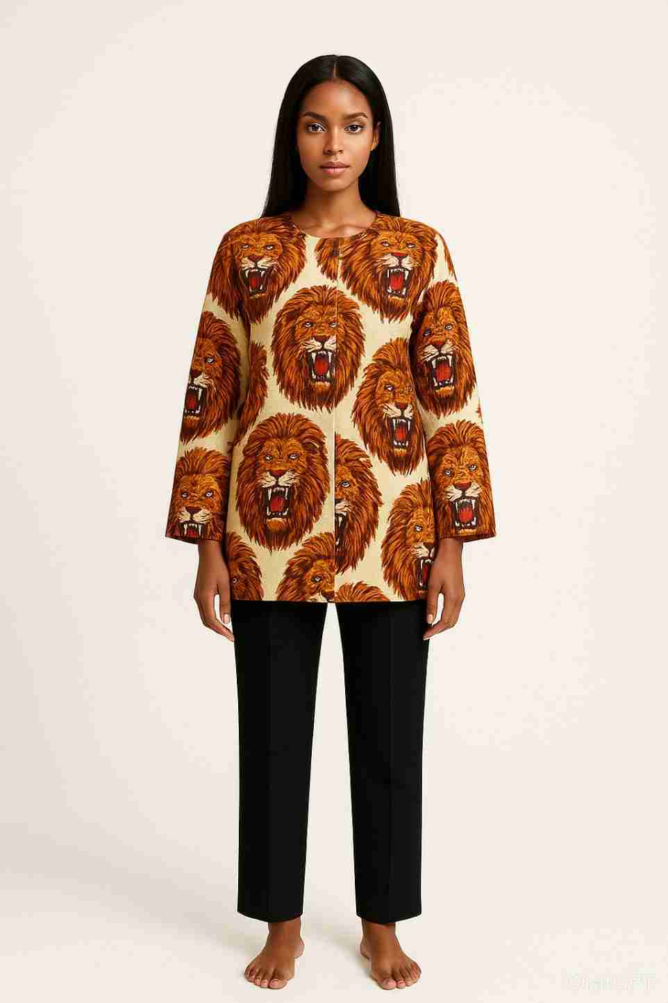 Ladies Puffy Long Sleeve Isiagu with Black Trousers