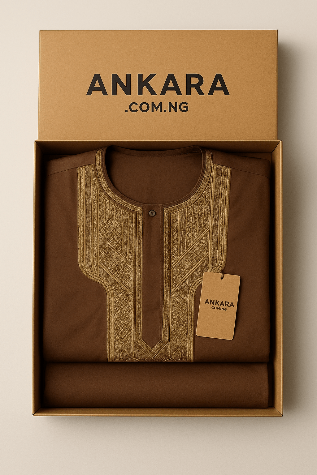 Men's 3 Piece Agbada Long Sleeve Set – Brown Box