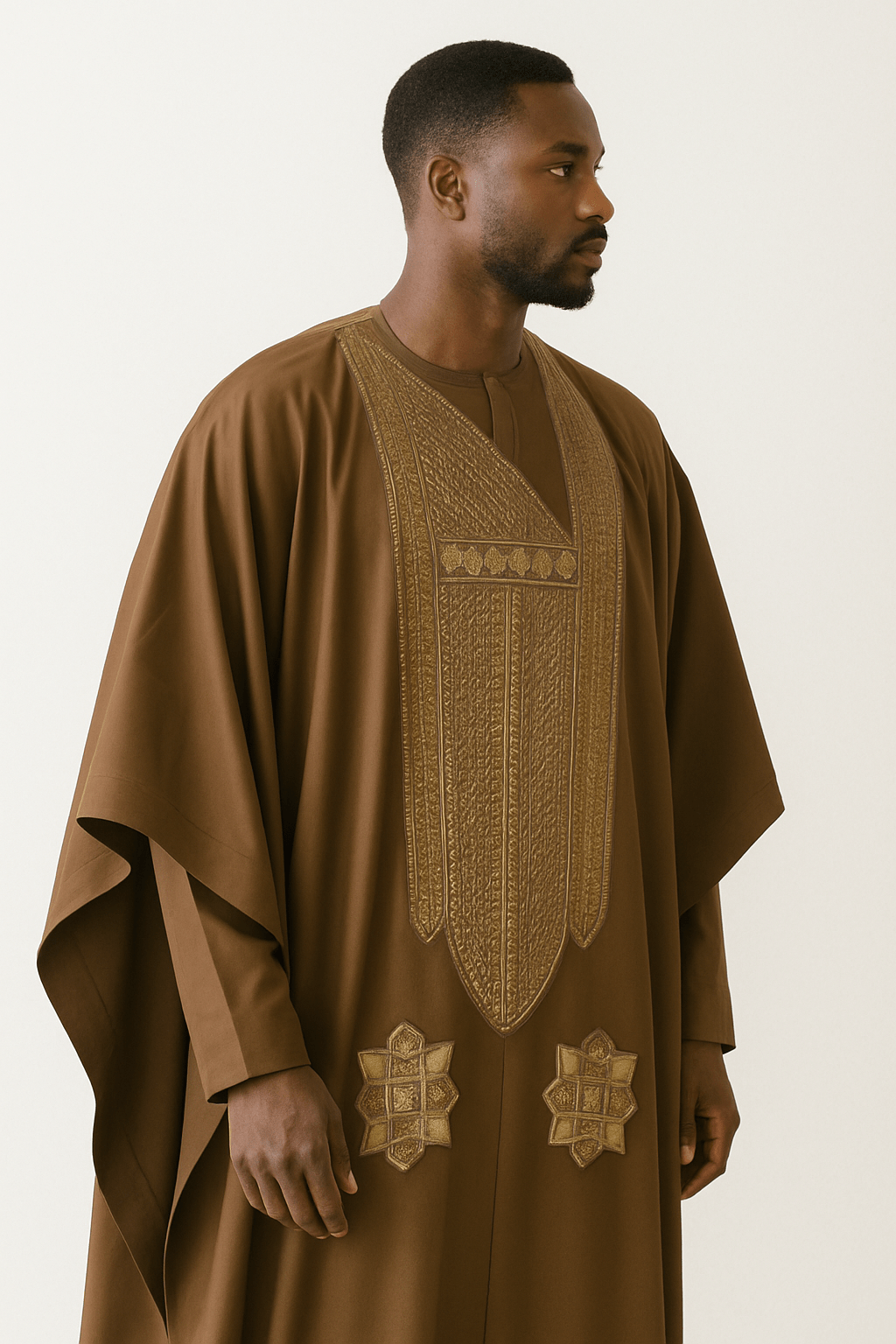 Men's 3 Piece Agbada Long Sleeve Set – Brown