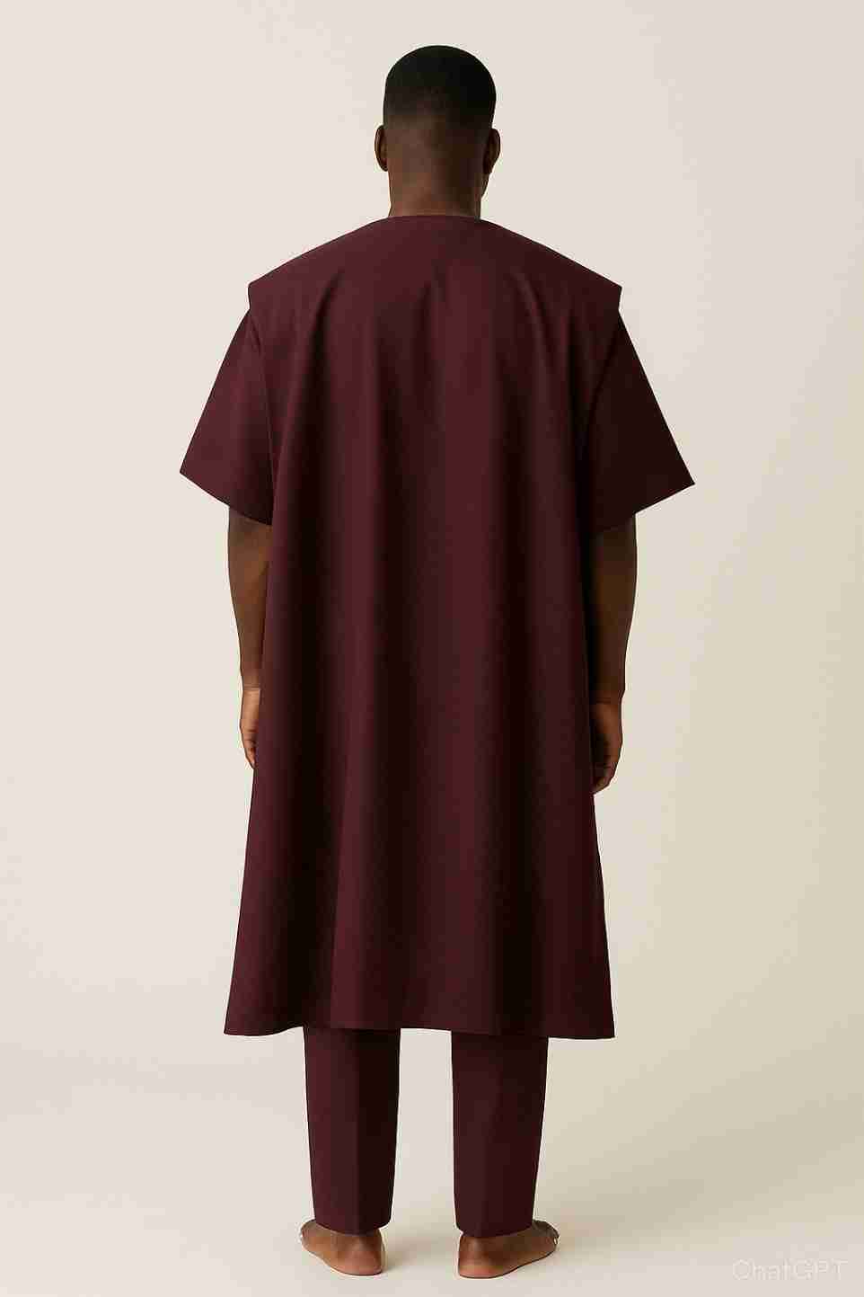 Men's Short Sleeve 3 Piece Agbada Set – Wine Colour Back