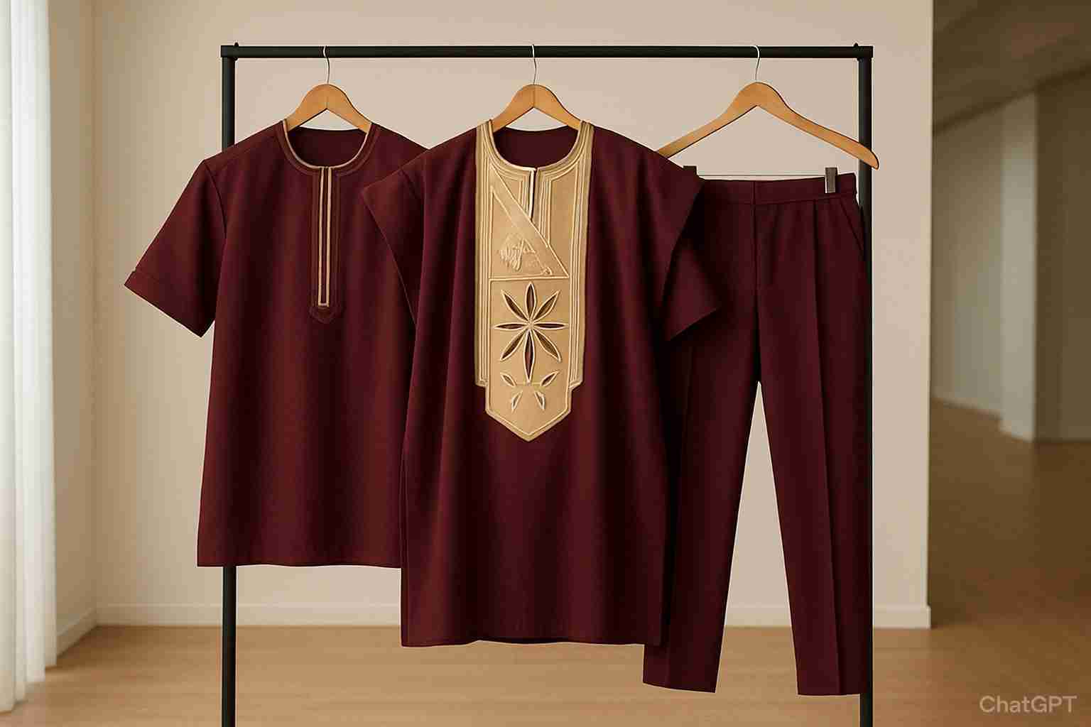 Men's Short Sleeve 3 Piece Agbada Set – Wine Colour Ex