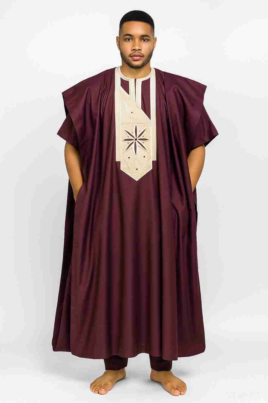 Men's Short Sleeve 3 Piece Agbada Set – Wine Colour