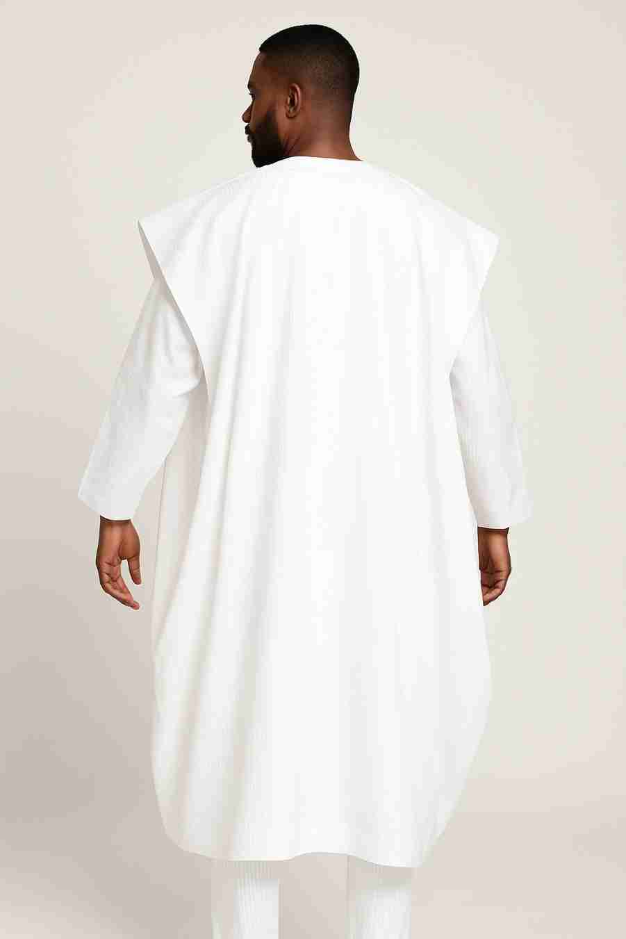 Men's White 3 Piece Agbada Set with Black Embroidery Back