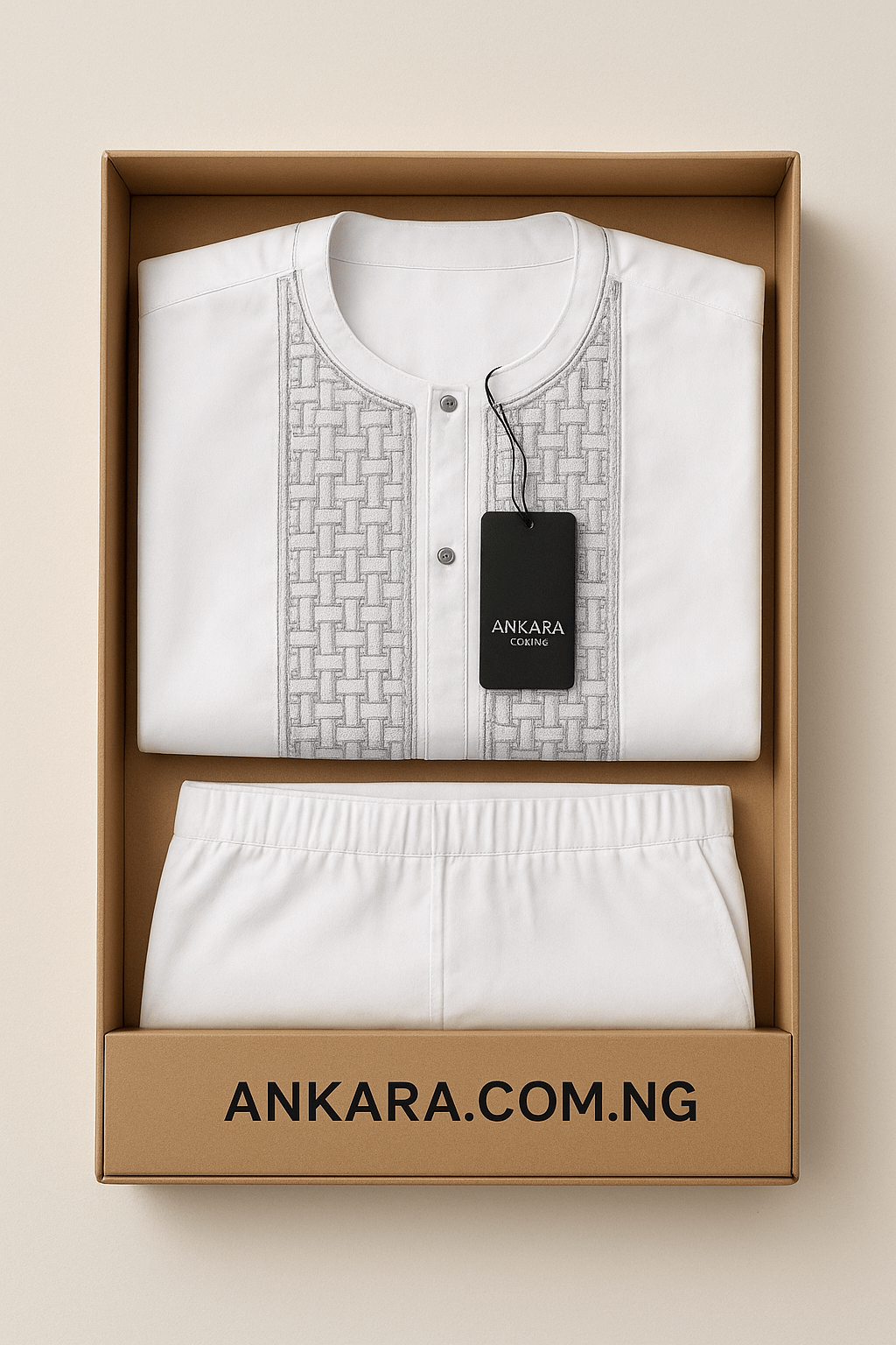 Men's White Ready-to-wear 3 Piece Agbada Set Box