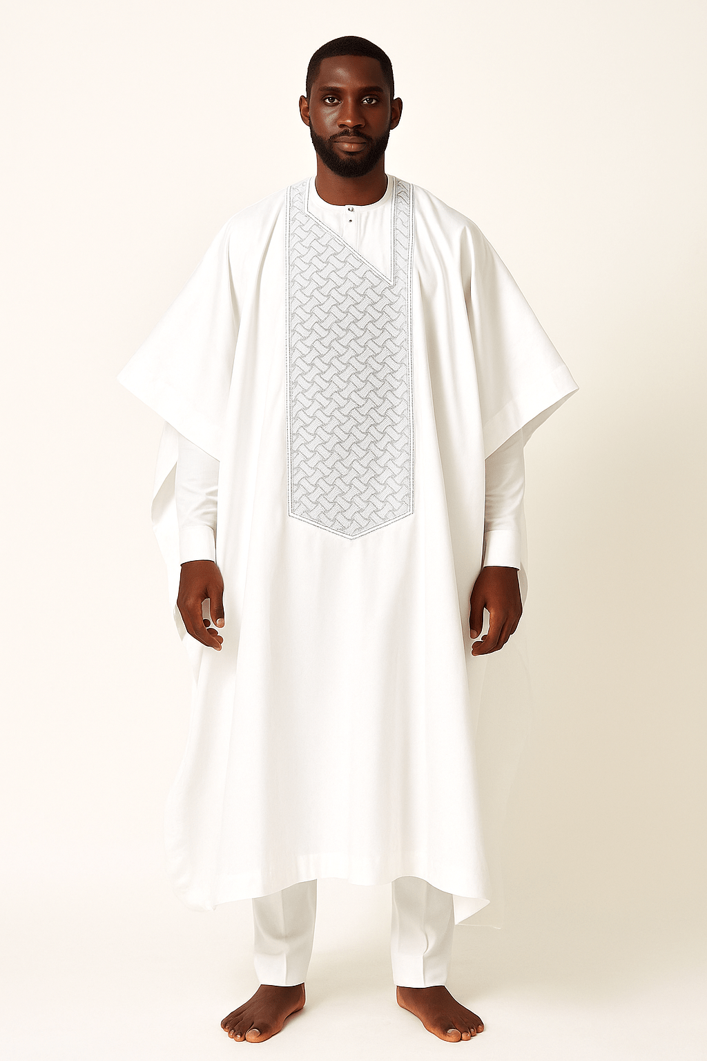 Men's White Ready-to-wear 3 Piece Agbada Set