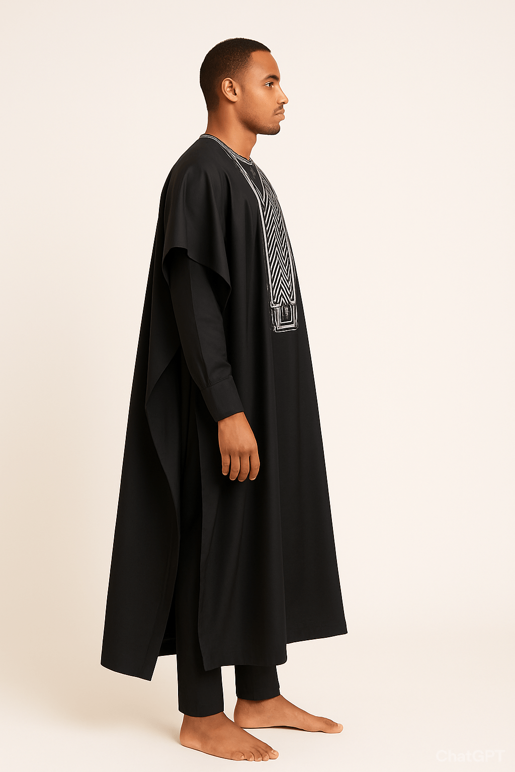Original Black Men's 3 Piece Agbada Set Side
