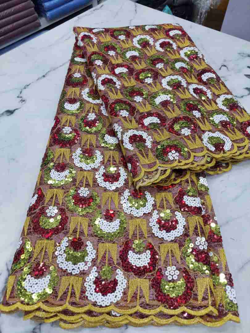 Beautiful Sequin Lace (5 Yards) – Brown