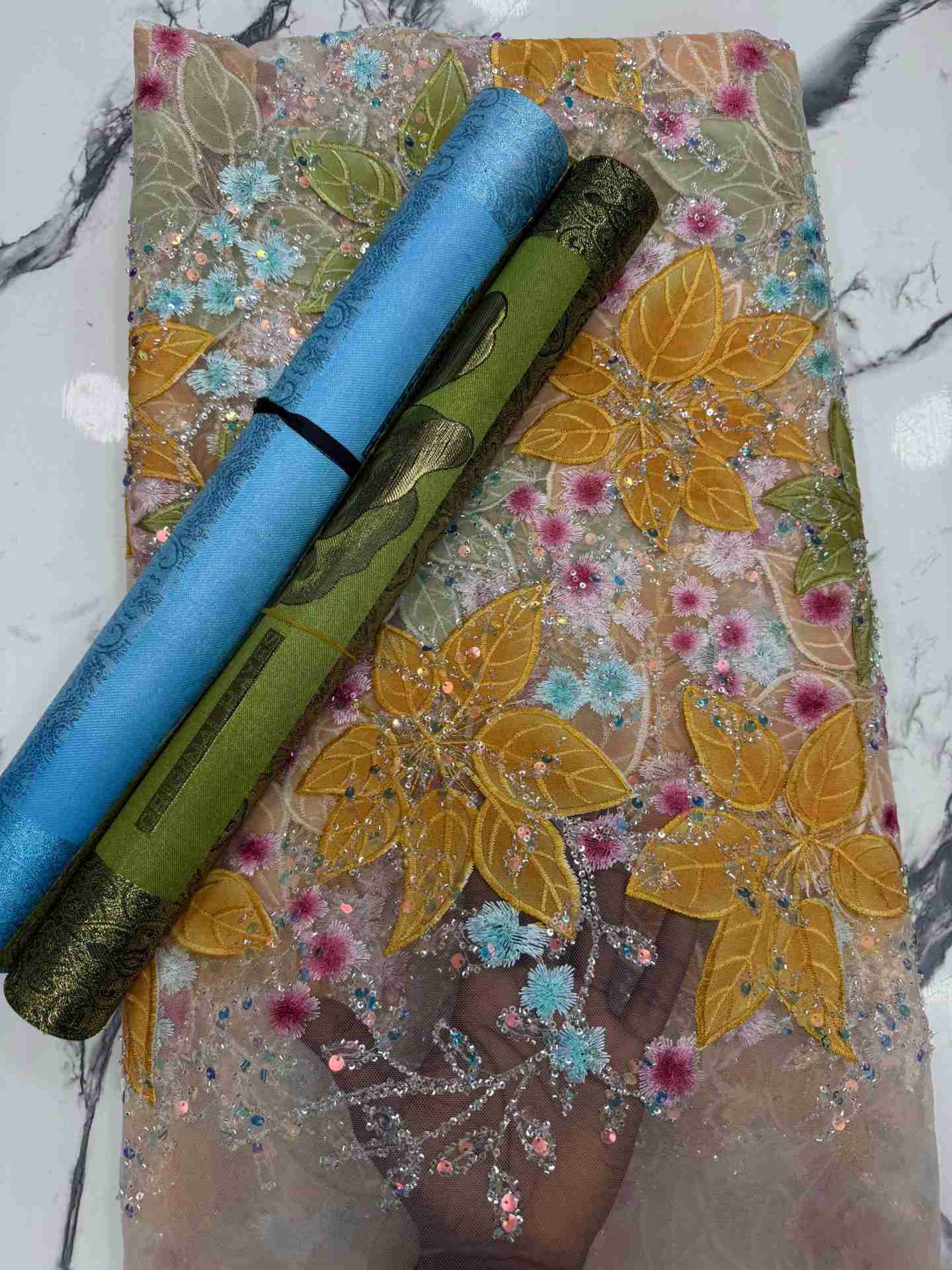 Lovely Korea Flower Beaded Lace (5 Yards) – Gold