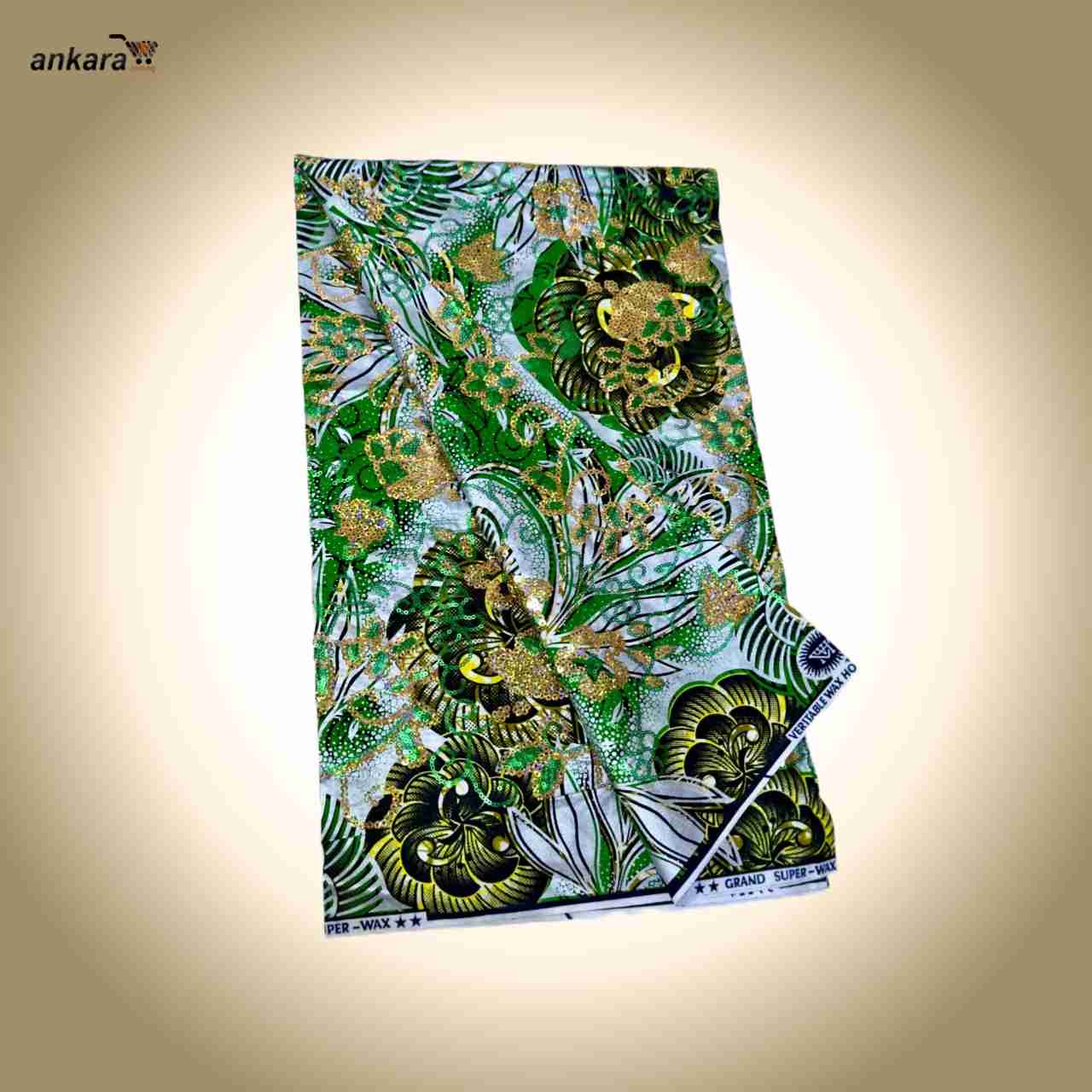 Sequined Vlisco Ankara Fabric Nov 25 Design – Golden Green