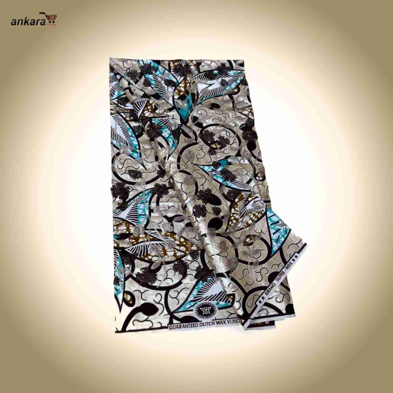 Sequined Vlisco Ankara Fabric Nov 25 Design – Grey Brown