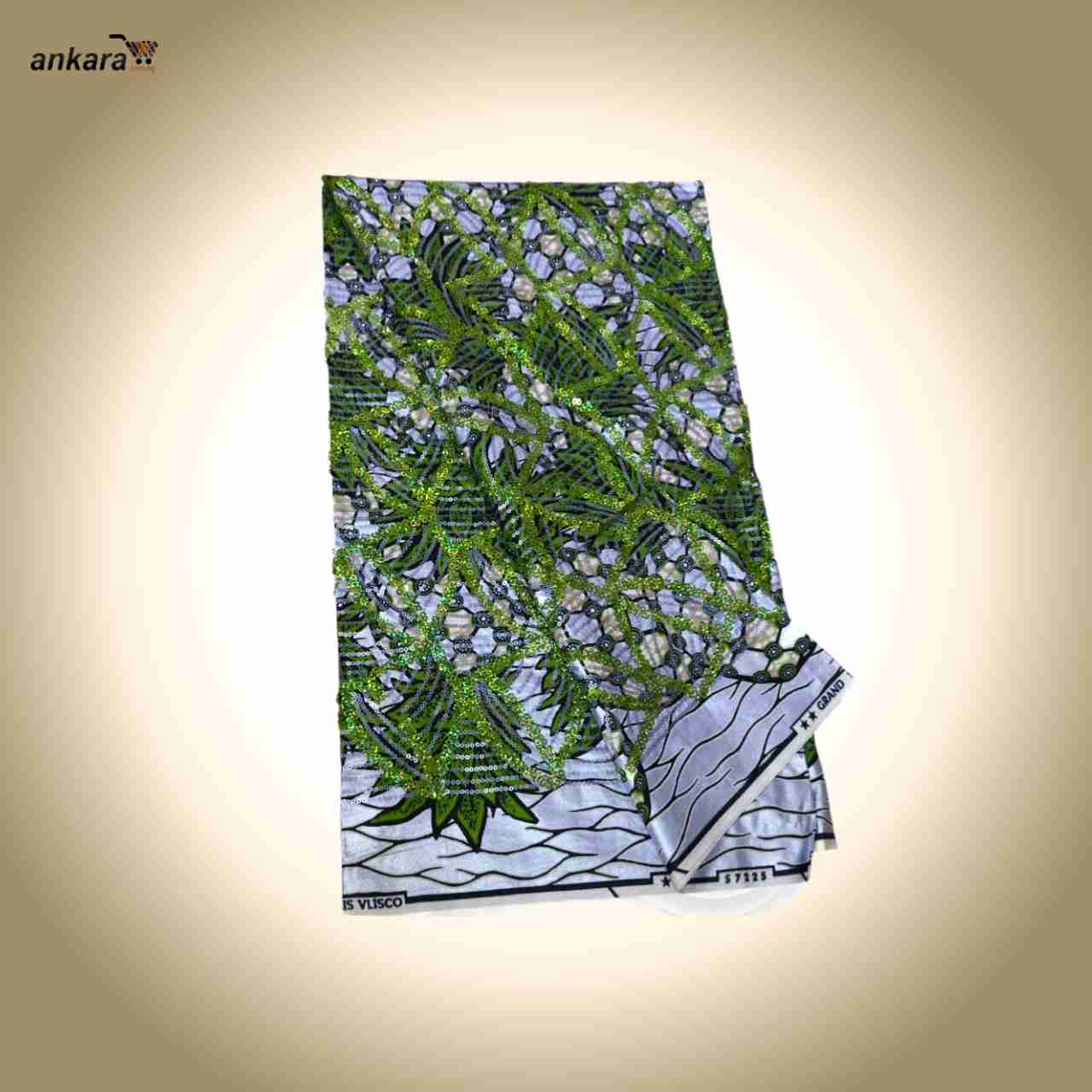Sequined Vlisco Ankara Fabric Nov 25 Design – Olive Green