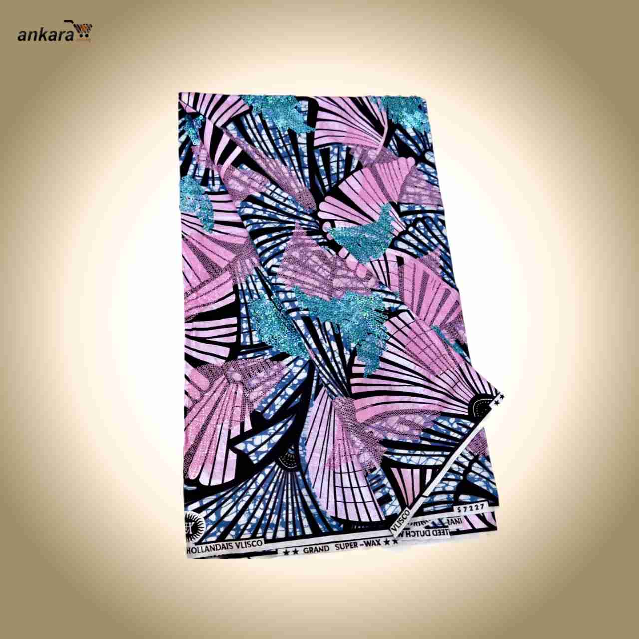 Sequined Vlisco Ankara Fabric Nov 25 Design – Pink Blue