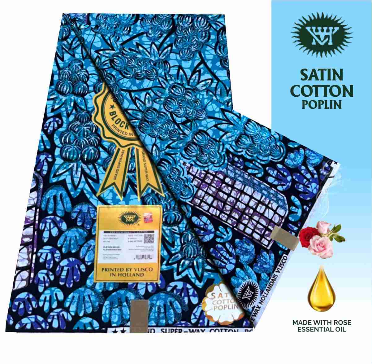 Vlisco Holland Cotton Wax Oct 25 Design – Cornflower Blue