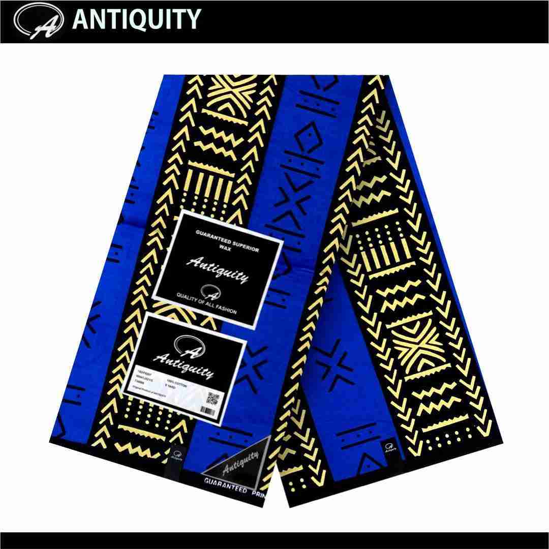 Medium Antiquity(100% cotton) blue yellow kente pattarn