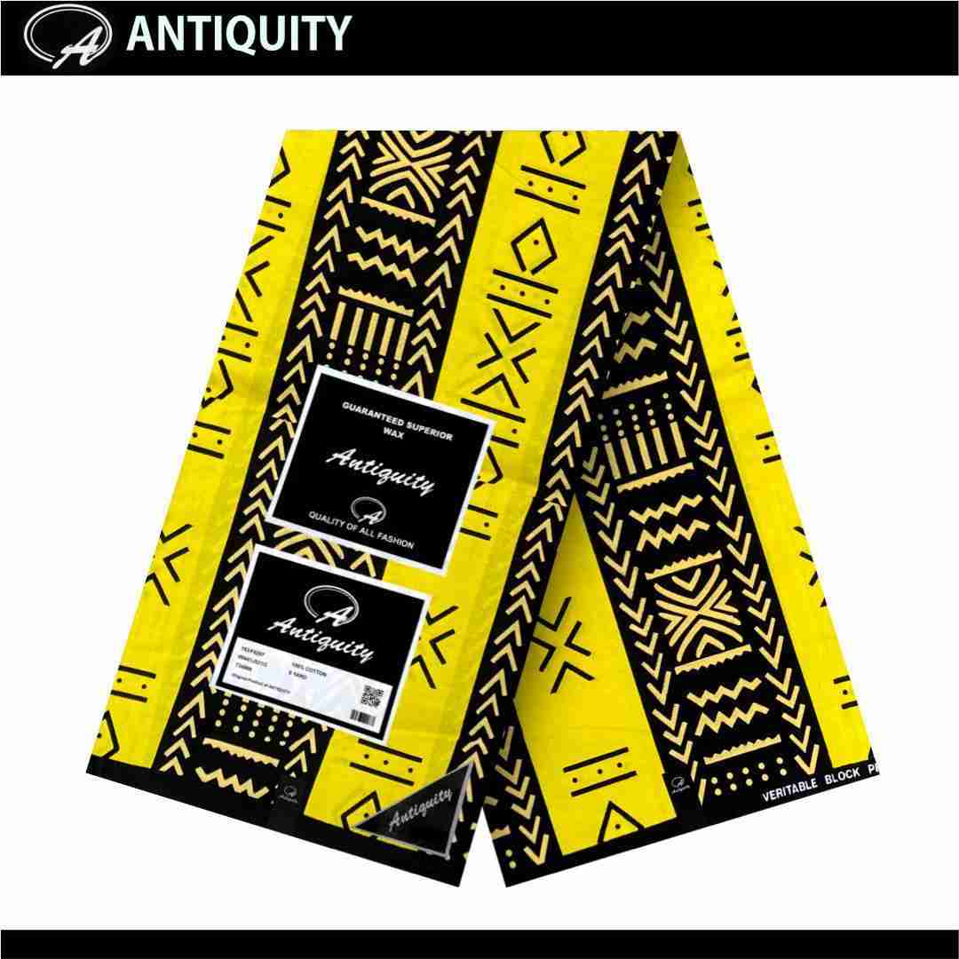 Medium Antiquity(100% cotton) yellow black kente pattarn