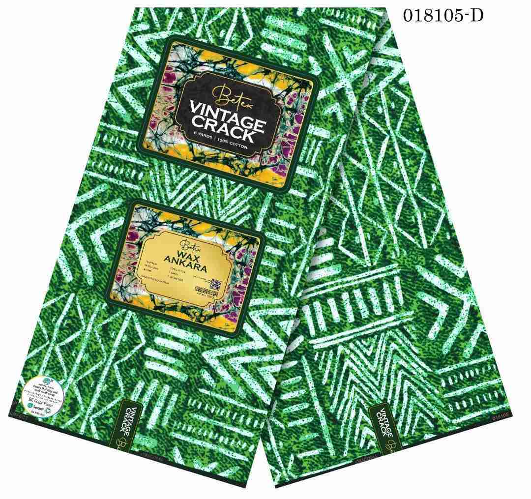 Betex Vintage Crack emerald green and white geometric maze pattern Ankara fabric, 100% cotton premium African wax print.