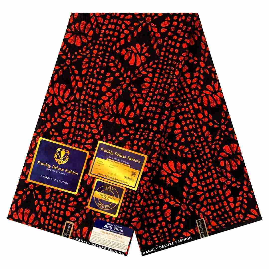 Black and red sunburst geometric Ankara fabric by Frankly Deluxe Fashion, 100% cotton premium wax print