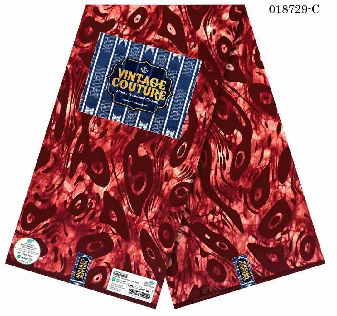 Vintage Couture crimson red and black abstract marble pattern Ankara fabric, 100% cotton premium African wax print.