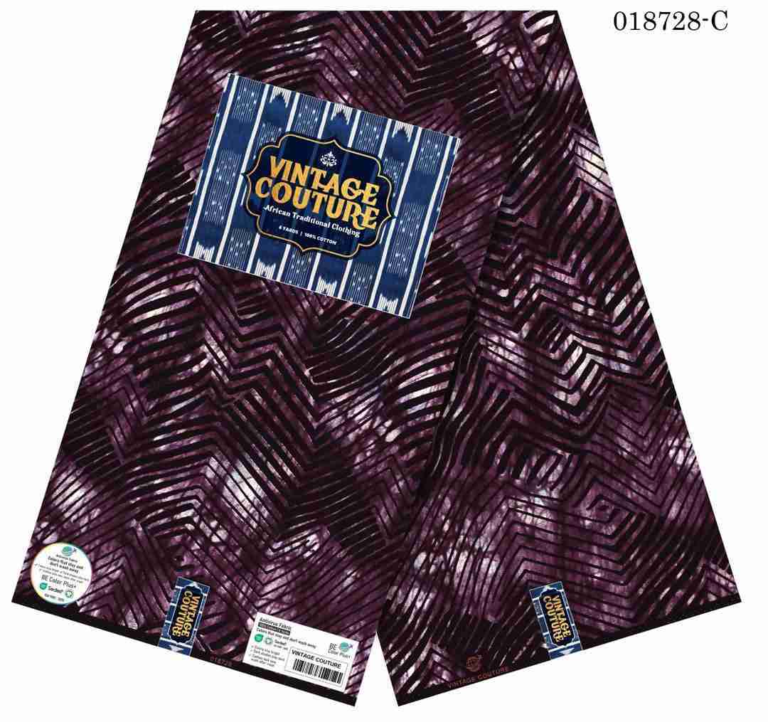 Vintage Couture deep plum and charcoal black geometric maze pattern Ankara fabric, 100% cotton premium African wax print.
