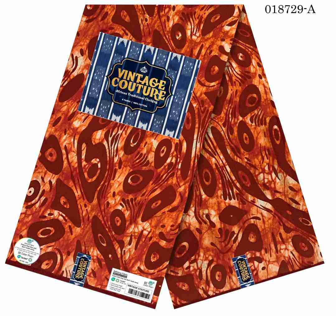Vintage Couture sienna and umber abstract marble pattern Ankara fabric, 100% cotton premium African wax print.
