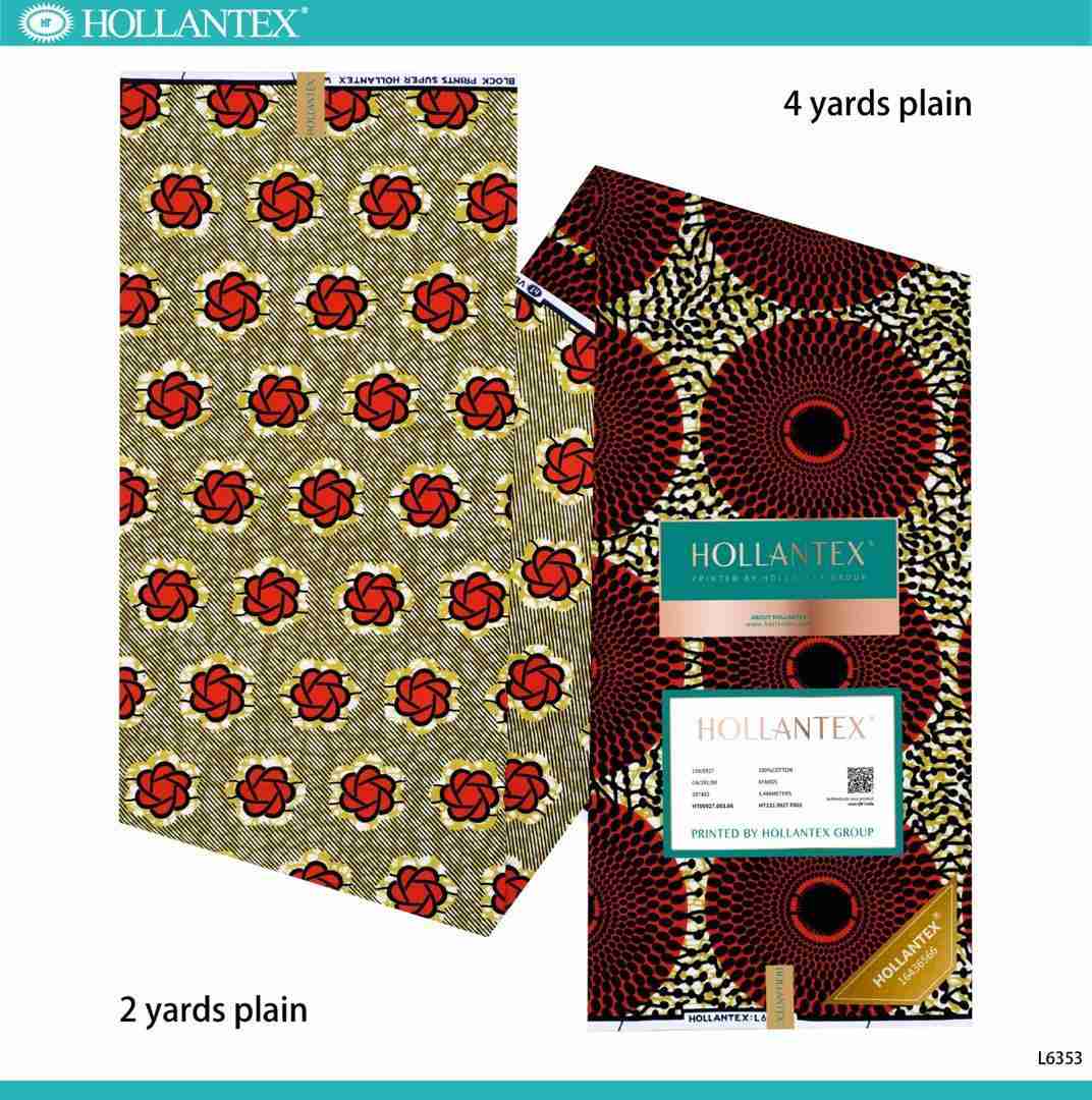 Hollantex red and khaki ankara fabric, 100% cotton African wax print