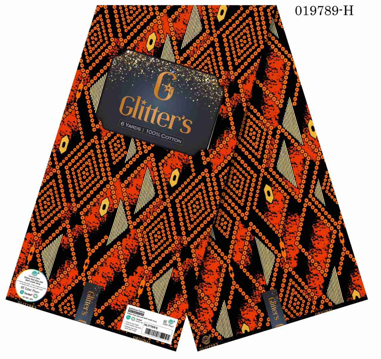 glitters-ankara-orange-red-diamond-fabric-nigeria Glitters Ankara Orange-Red Diamond Fabric Nigeria - Image 1