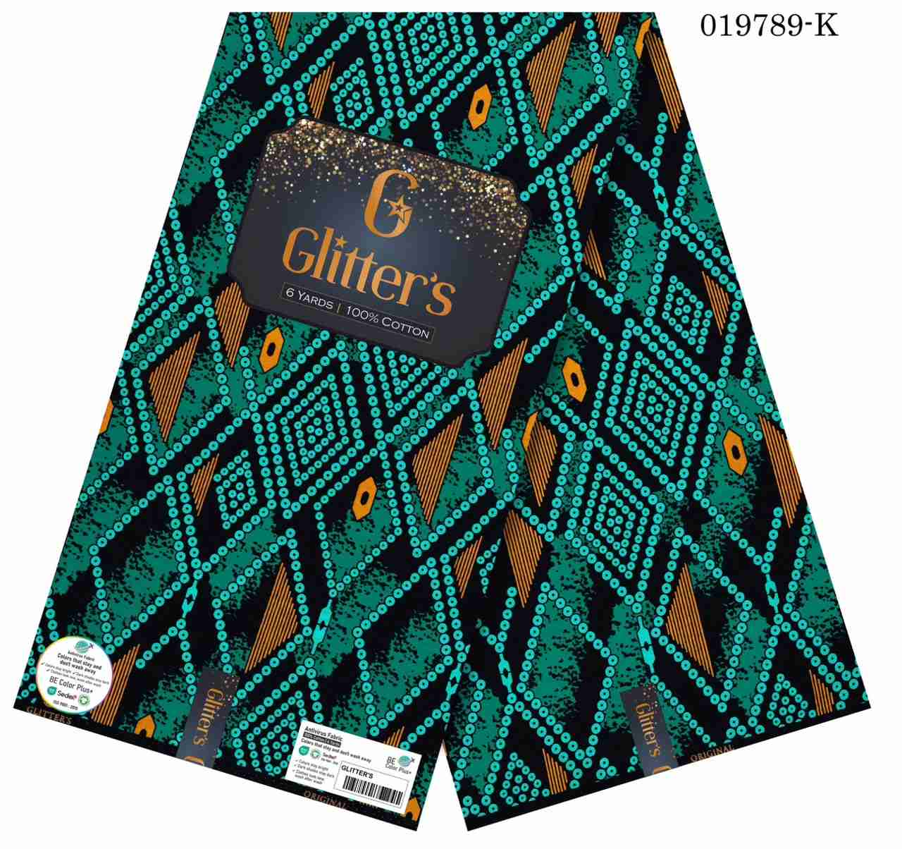 glitters-ankara-teal-gold-diamond-fabric-nigeria Glitters Ankara Teal-Gold Diamond Fabric Nigeria - Image 1
